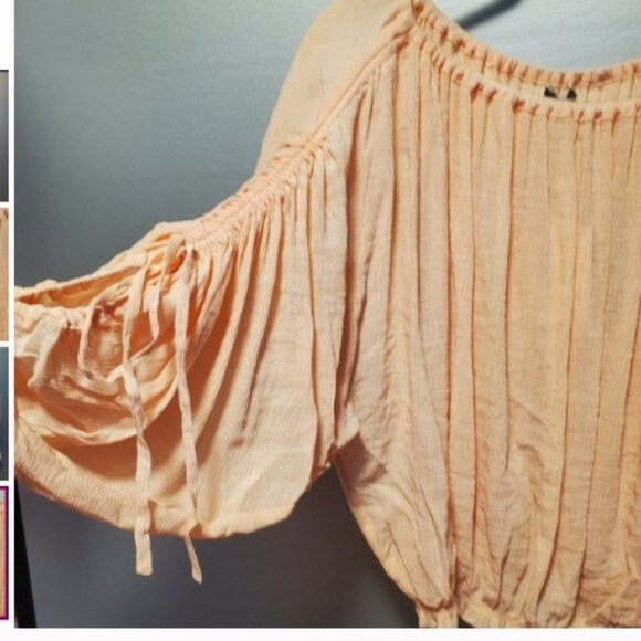 Joie Designer Off The Shoulder Textured Ruched Pink Blouse Medium - Picture 3 of 7